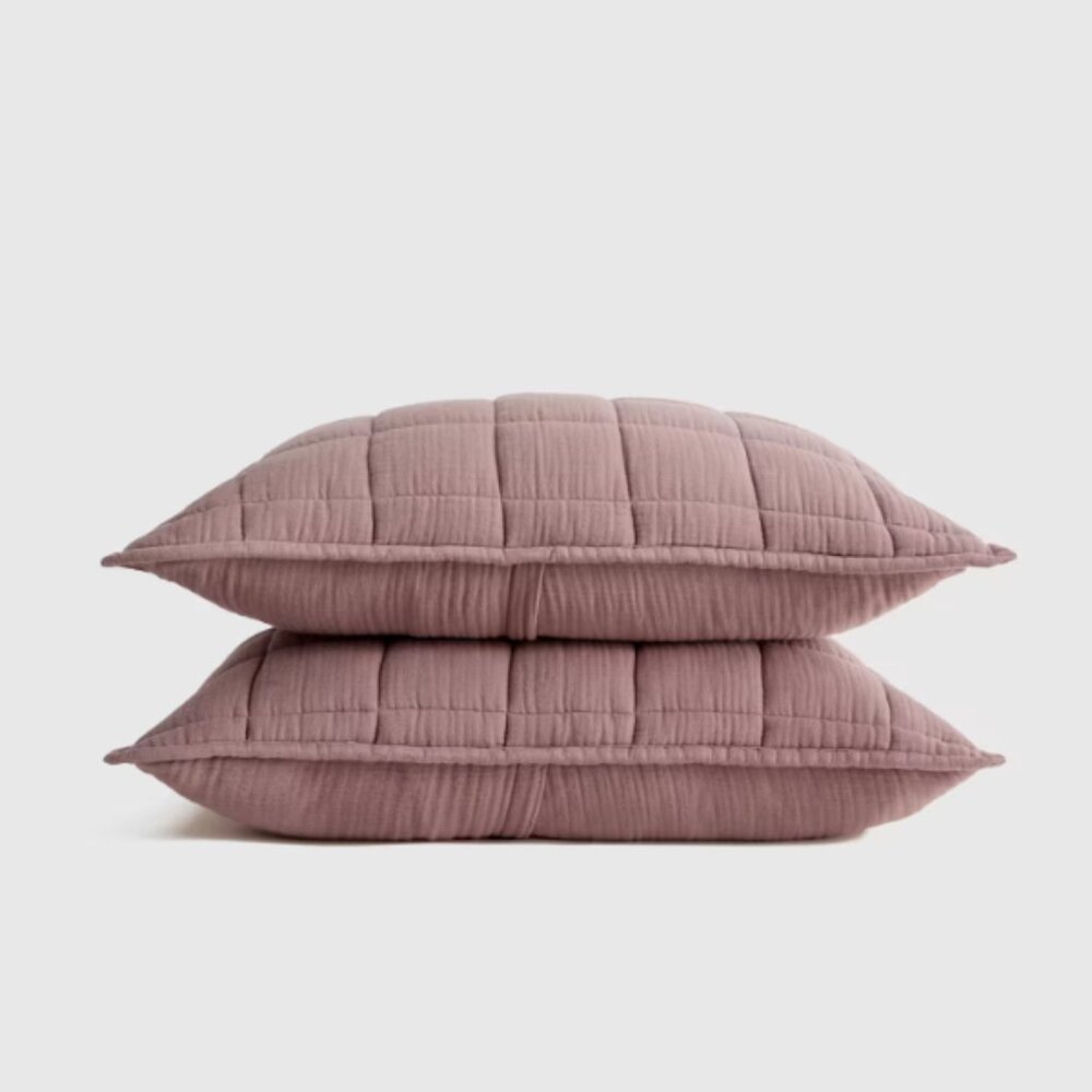 NWOT QUINCE Organic Airy Gauze Box Quilt Sham Set of 2 King Fig Retail$55 (Q31)